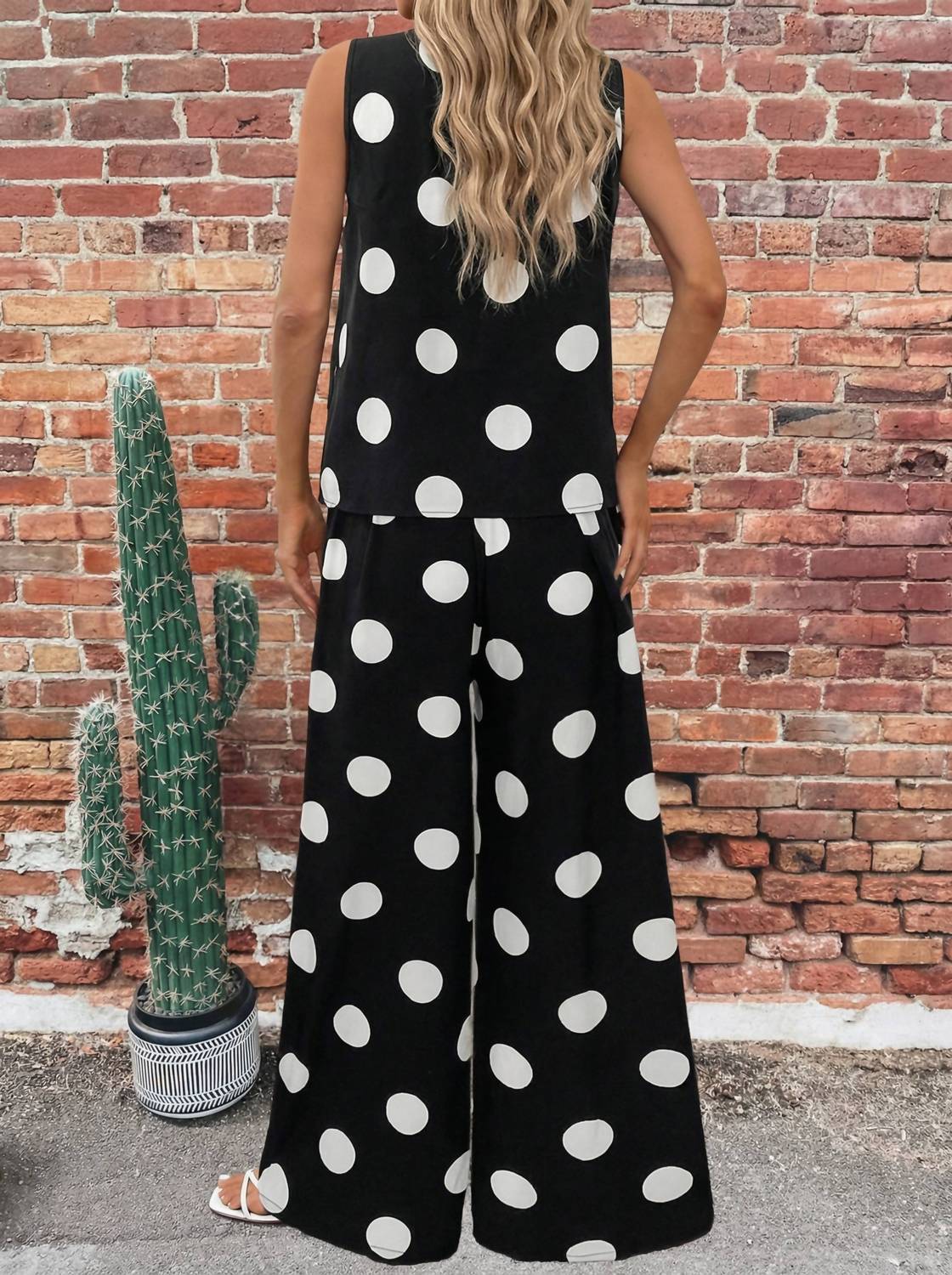 Fashionworks - Women's Spring Polka Dot Print Pleated Tank Top