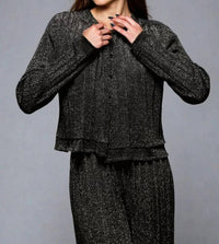 Minnie Rose - Lurex Long Sleeve Pleated Cardigan