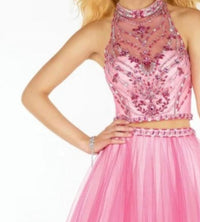 ALYCE PARIS Two Piece Halter Tulle Prom Dress in rose - women's dress - detail view