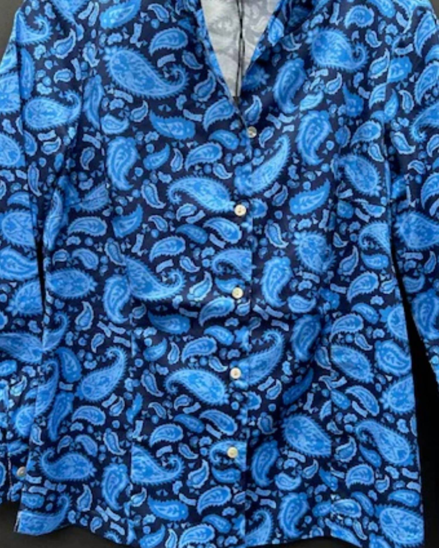 PATTY KIM Women's Elizabeth Button Down Blouse in blue - women's blouse - detail view