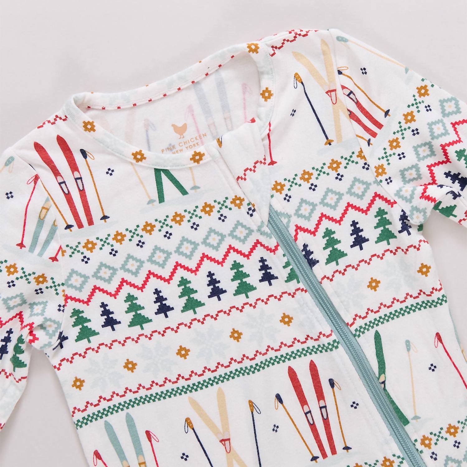 PINK CHICKEN Kid's Bamboo Romper in chicken ski fair isle - kids' item - alternate view