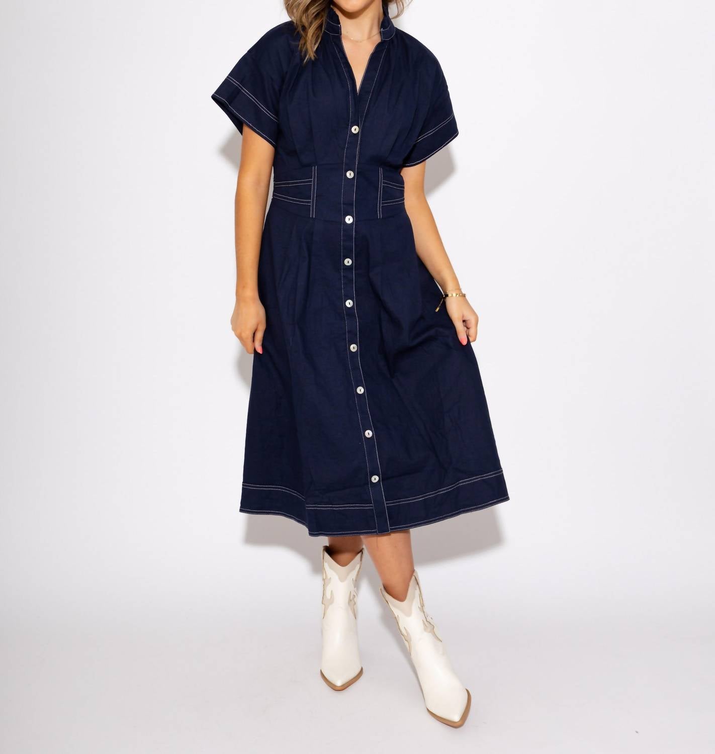 Thml - Cinched Waist Button-down Midi Dress