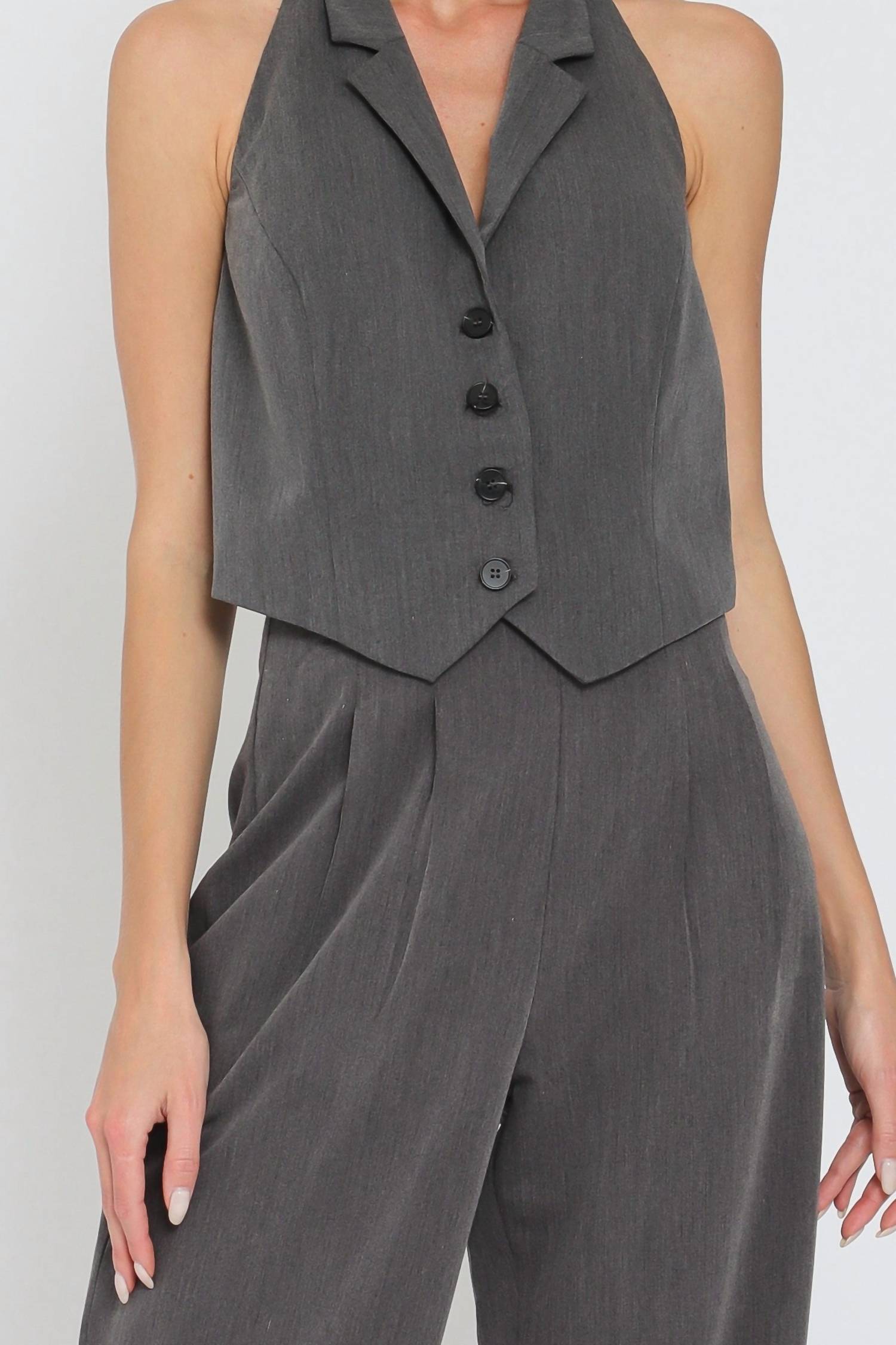 Aakaa - Halter Vest Top and High Waisted Long Pants Set
