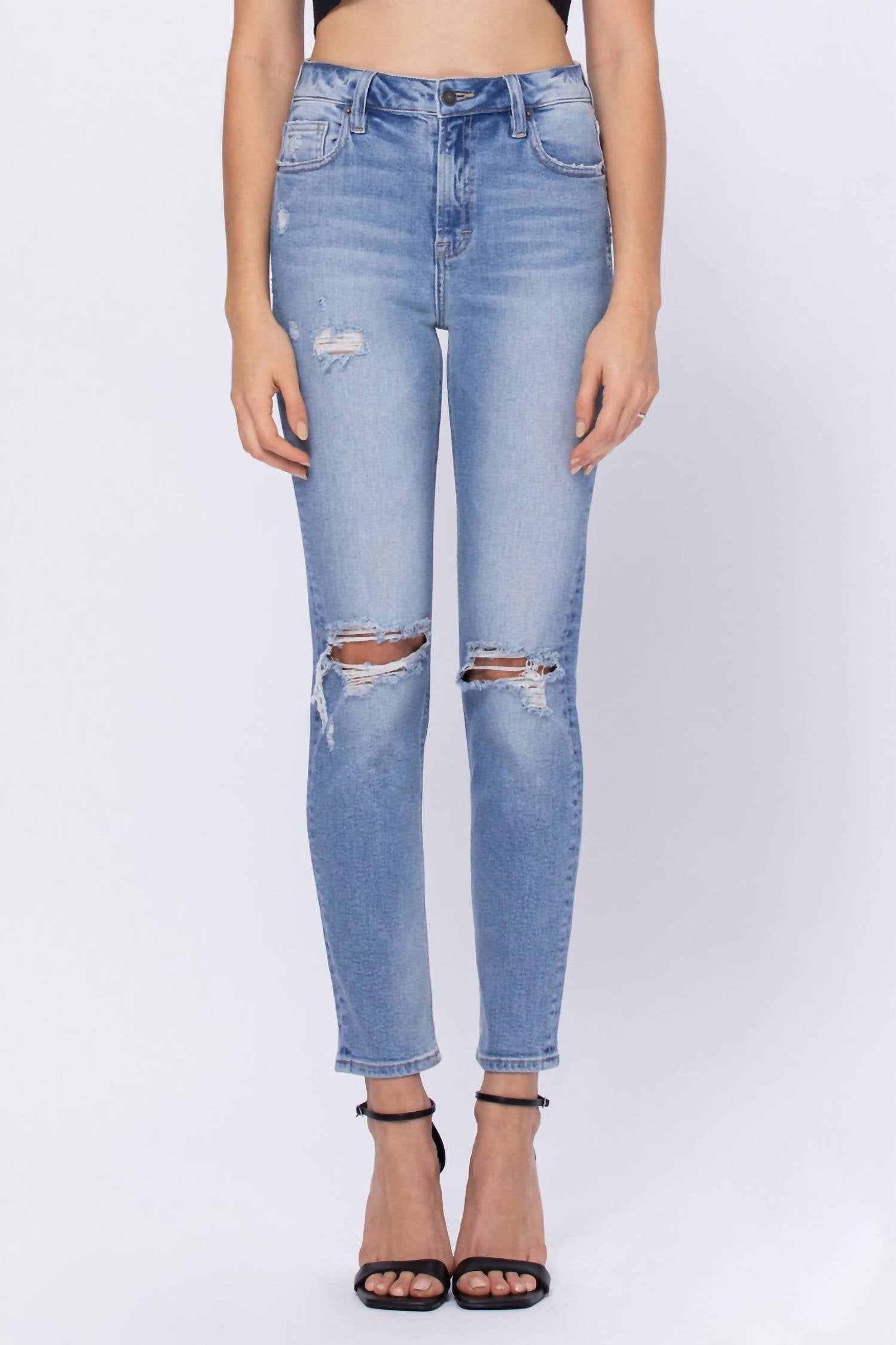 Hidden - High-rise Classic Distressed Mom Jean
