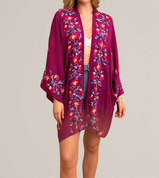 Leto - Women's Festival Floral Embroidered Anemone Kimono