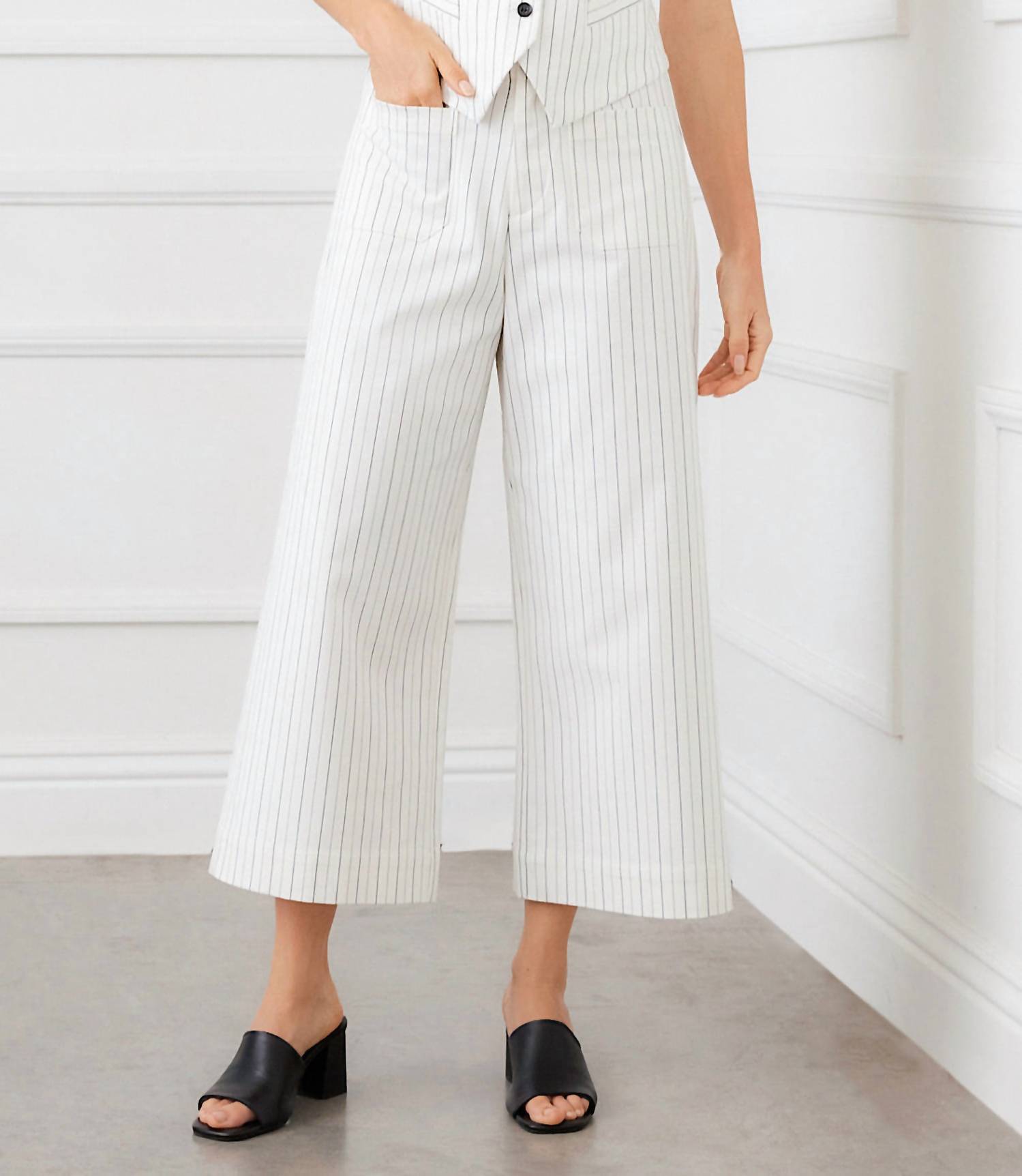 Karen Kane Stripe Cropped Wide-Leg Pants in off white with black - women's pants - view 4