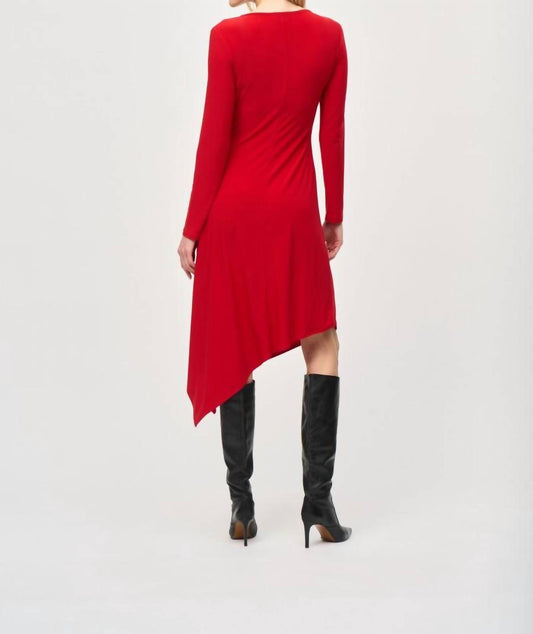 Joseph Ribkoff - Long Sleeve Asymmetric Midi Fit And Flare Dress