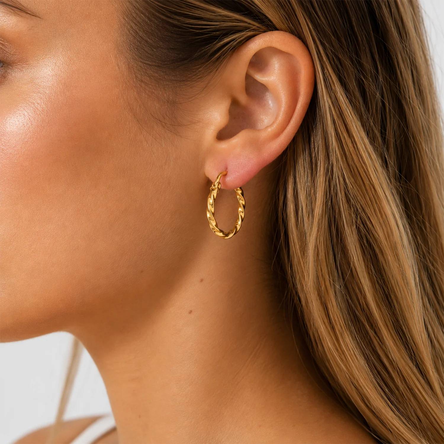 Gold & Honey - Women's Twisted Huggie Earrings