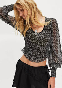 Free People Dottie Printed Long Sleeve Top in black combo - women's long sleeve top