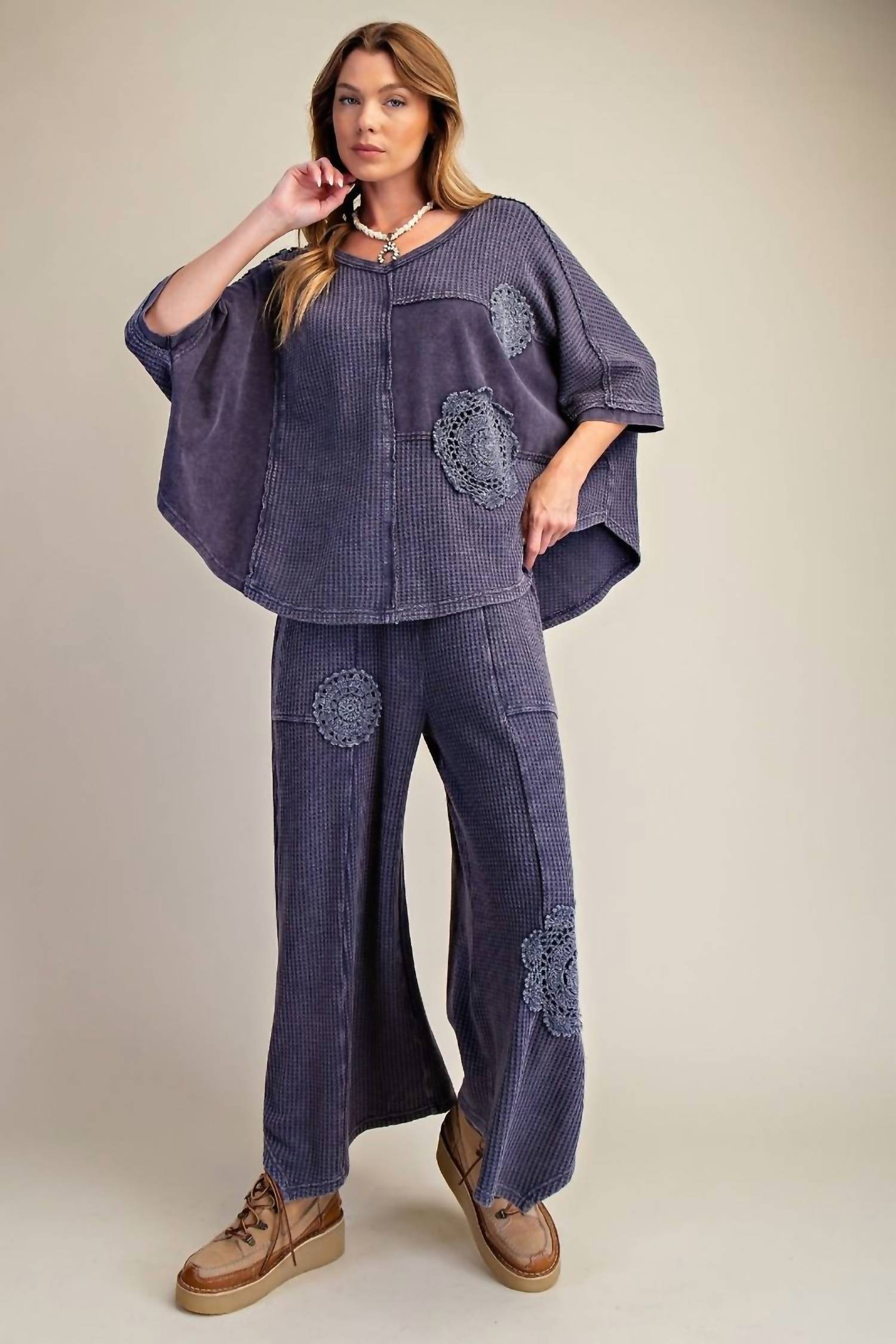 Easel - Crochet Patch Detailing Washed Thermal Set