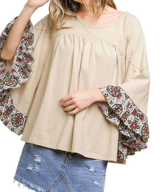 Umgee - Medallion Ruffled Bell Sleeve Top