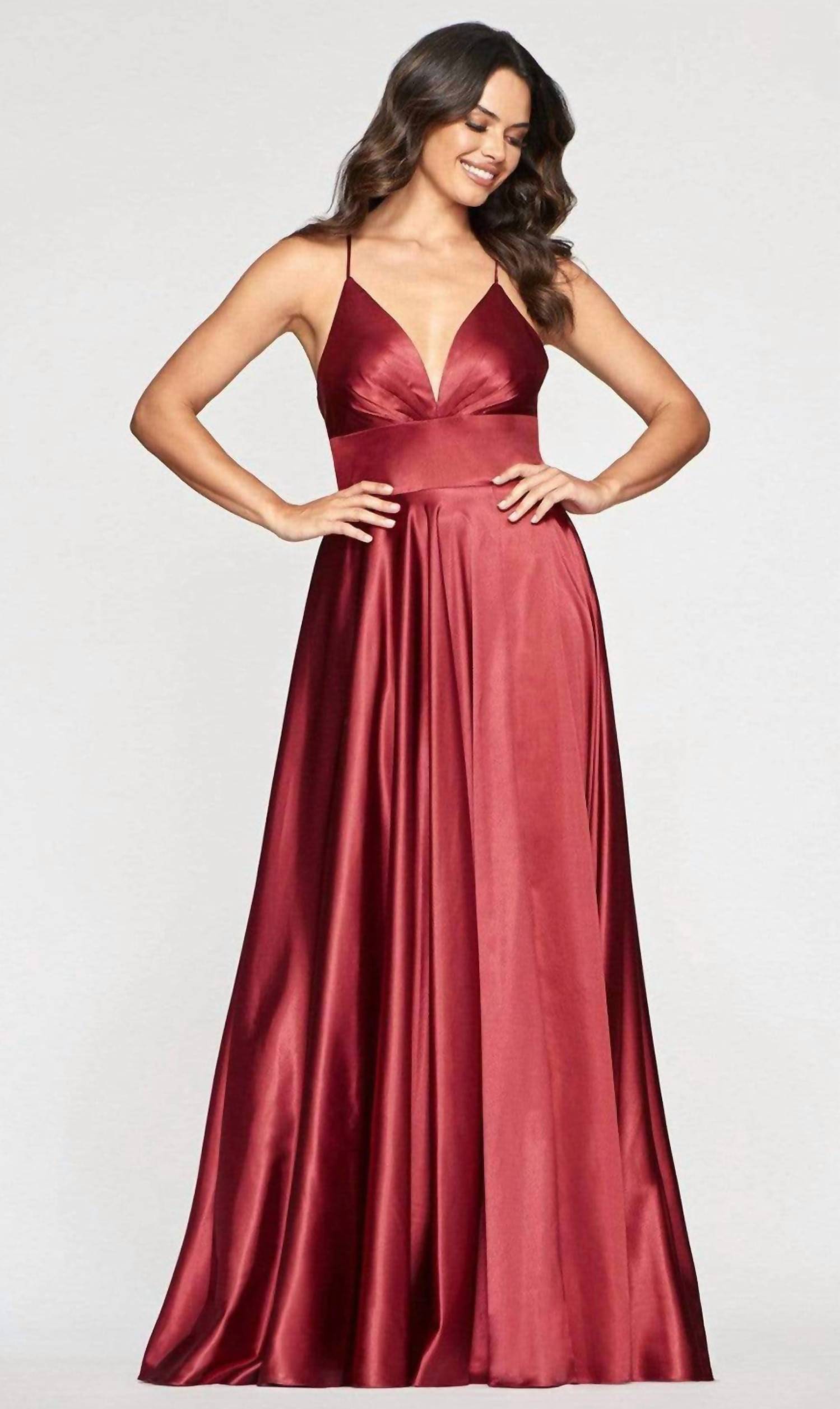 FAVIANA Stretch Satin Dress in wine - women's dress - alternate view