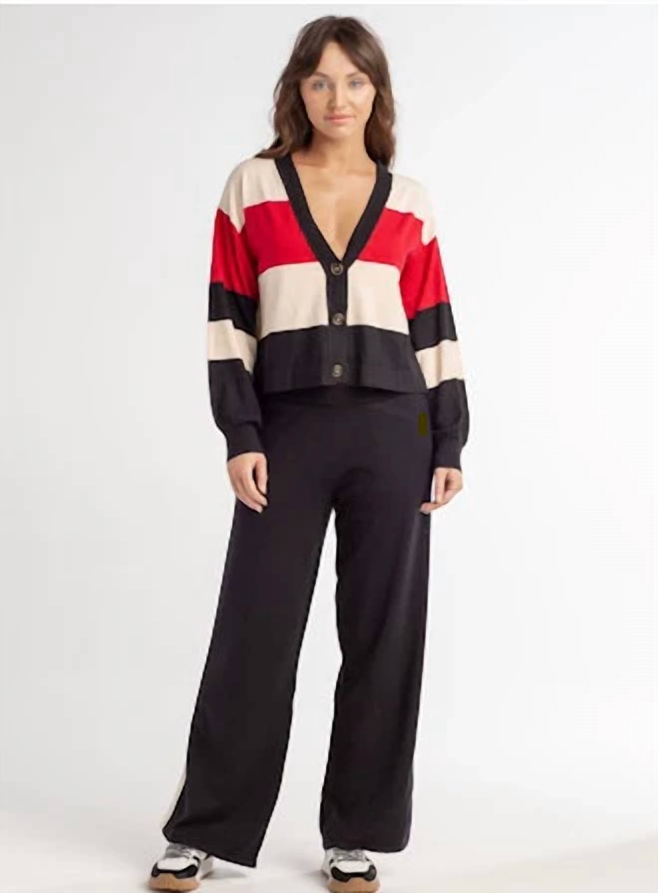 Red Haute - Stripped Sweater Cardigan
