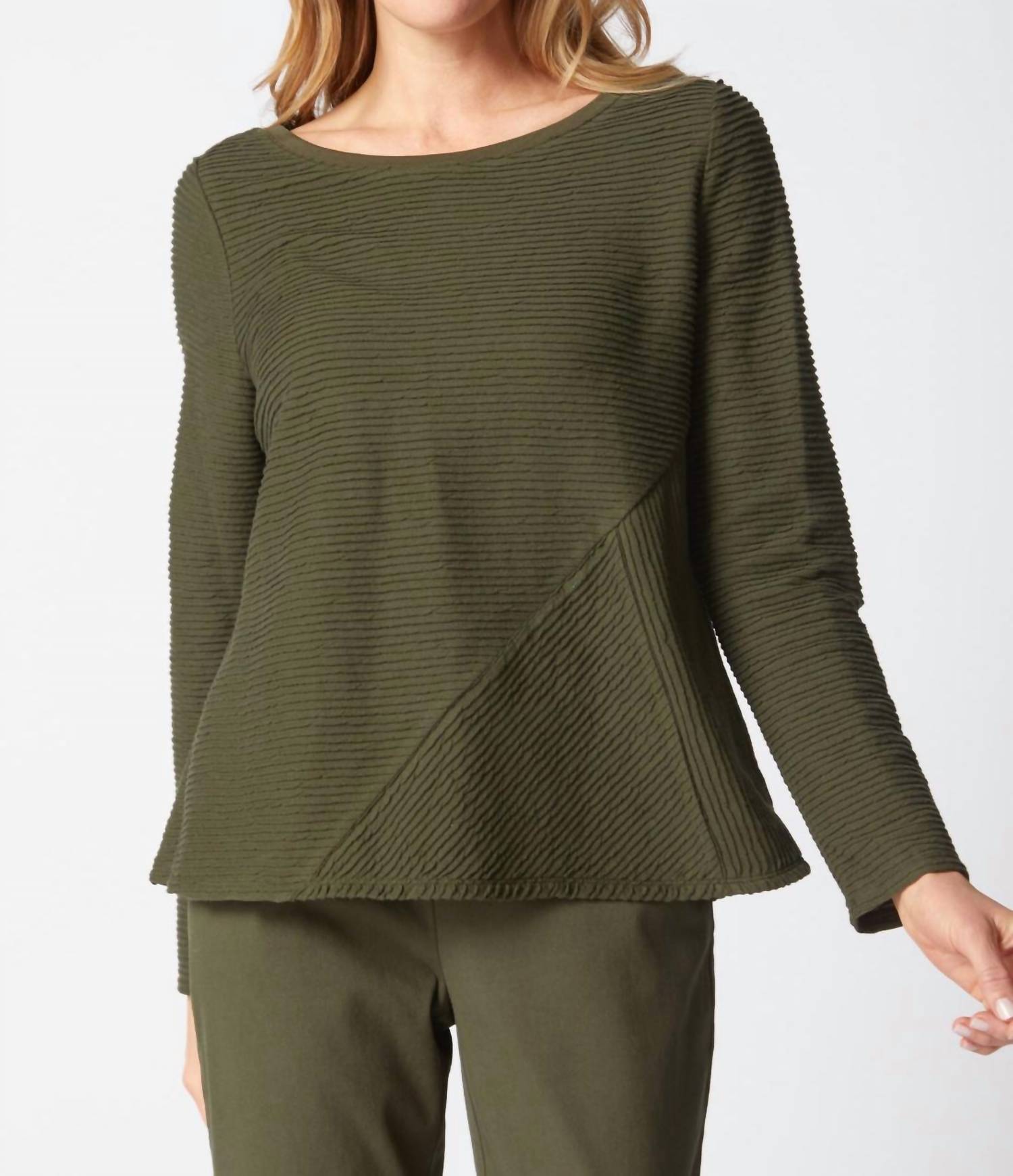 habitat Ripple Effect Harvest Top in forest - women's long sleeve top - detail view