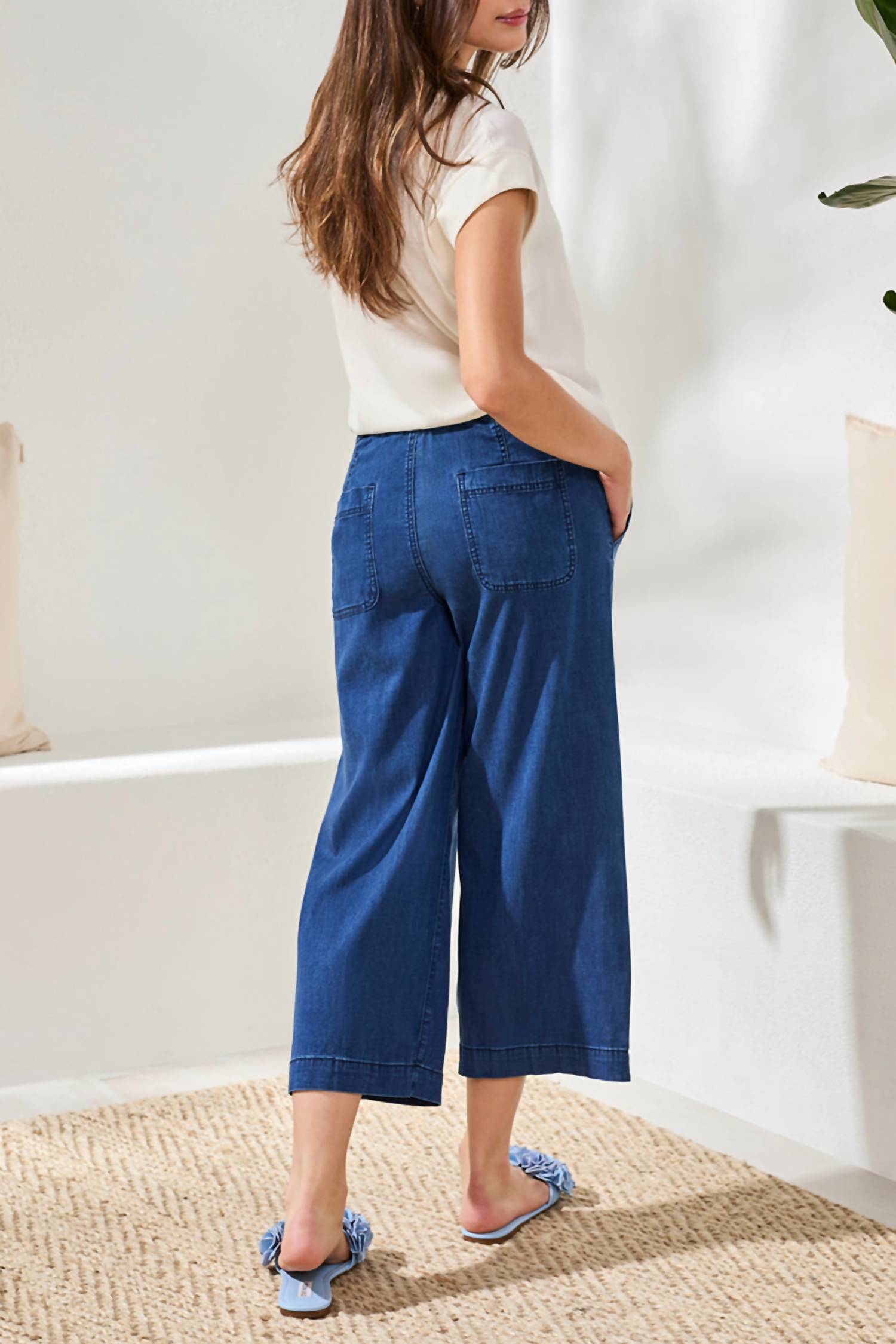 Tribal - Audrey Wide Crop Drawstring Denim Jeans