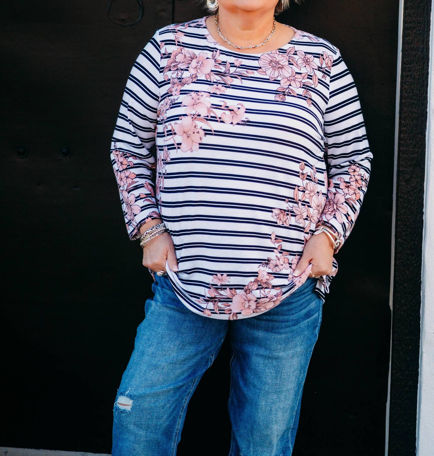 Multiples - 3/4 Sleeve Bateau Side Top