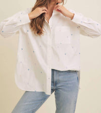 In February - Full Of Hearts Embroidery Button-down Shirt
