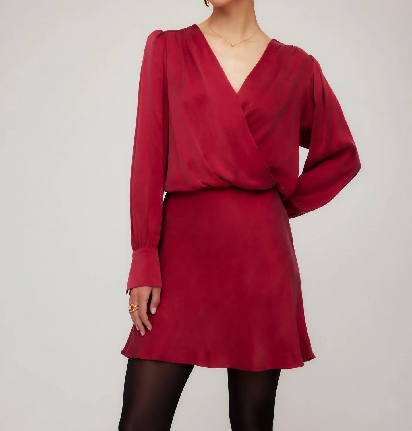 Fifteen Twenty - Denise Drape Front Long Sleeve Mini Dress