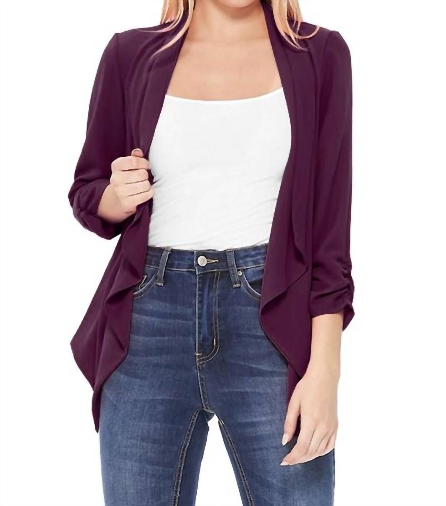 Moa - Open Front Waist Length Blazer Cardigan