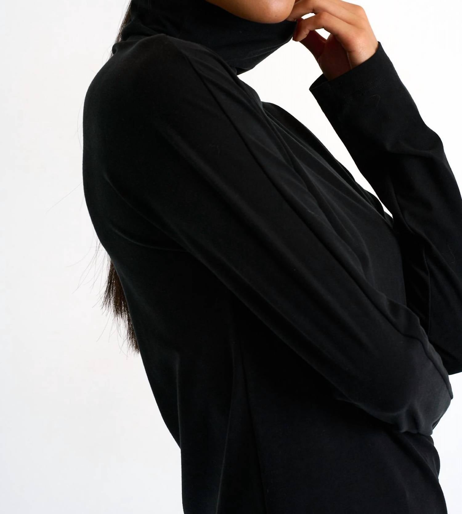 SHAN Classic Turtleneck Top in caviar 1 - women's long sleeve top - alternate view