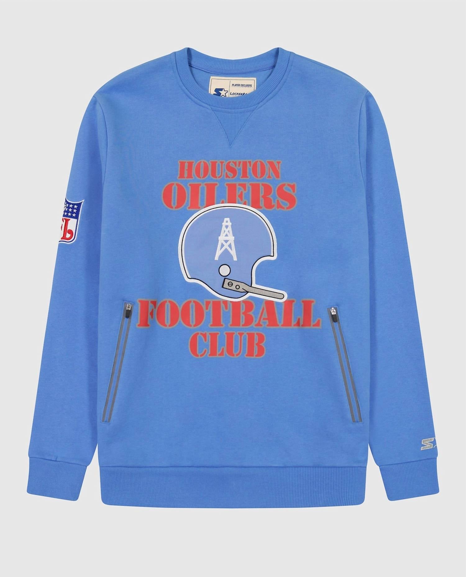 Starter - Men's Houston Oilers Crew Neck Sweatshirt With Zip Pockets