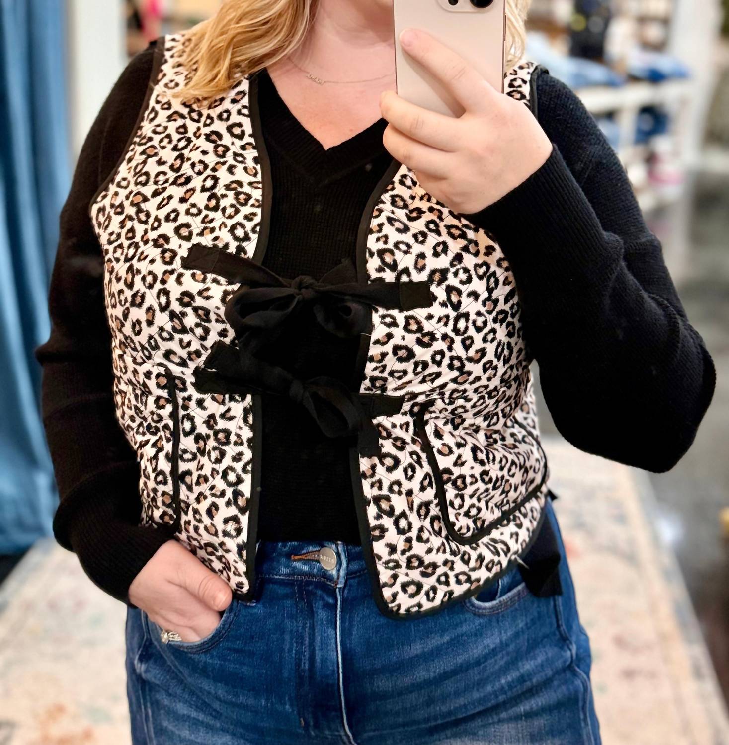 Listicle Mute Leopard Front Tie Vest in pink - women's blouse - alternate view