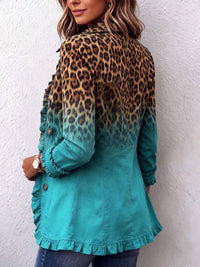 Vovalin - Leopard Ombre Ruffle Blazer Print Jacket
