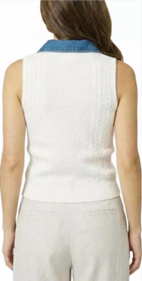 Central Park West - Serena Mixed Stitch Denim Collar Shell Tank