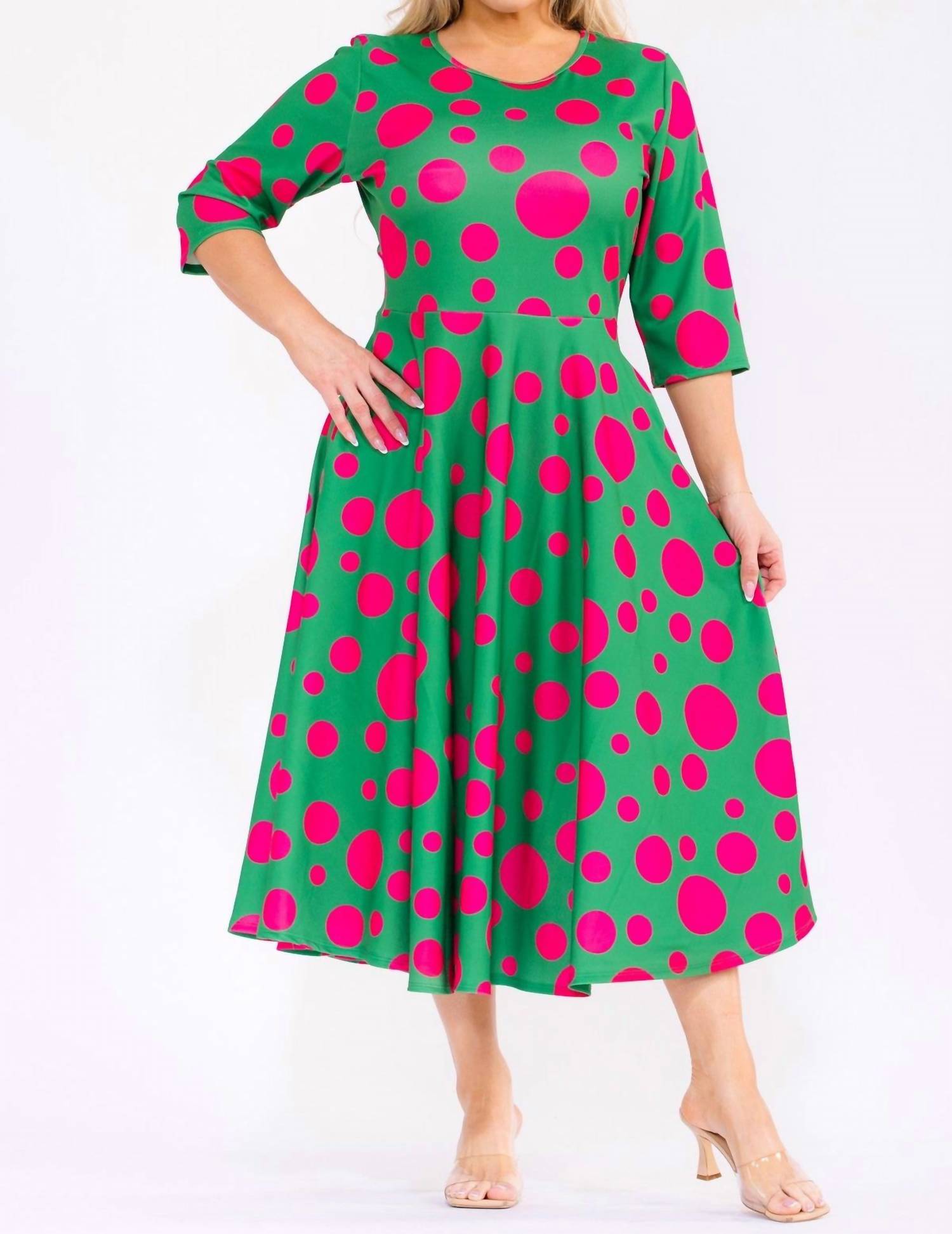 Karen T Design Polka Dot A-line Midi Dress in green - women's dress - view 6