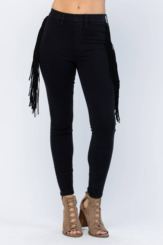 Judy Blue - High Waist Side Fringe Skinny Jegging Denim Jeans