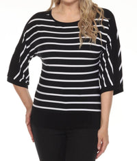 Joseph Ribkoff - Striped 3/4 Sleeve Boat Neck Top