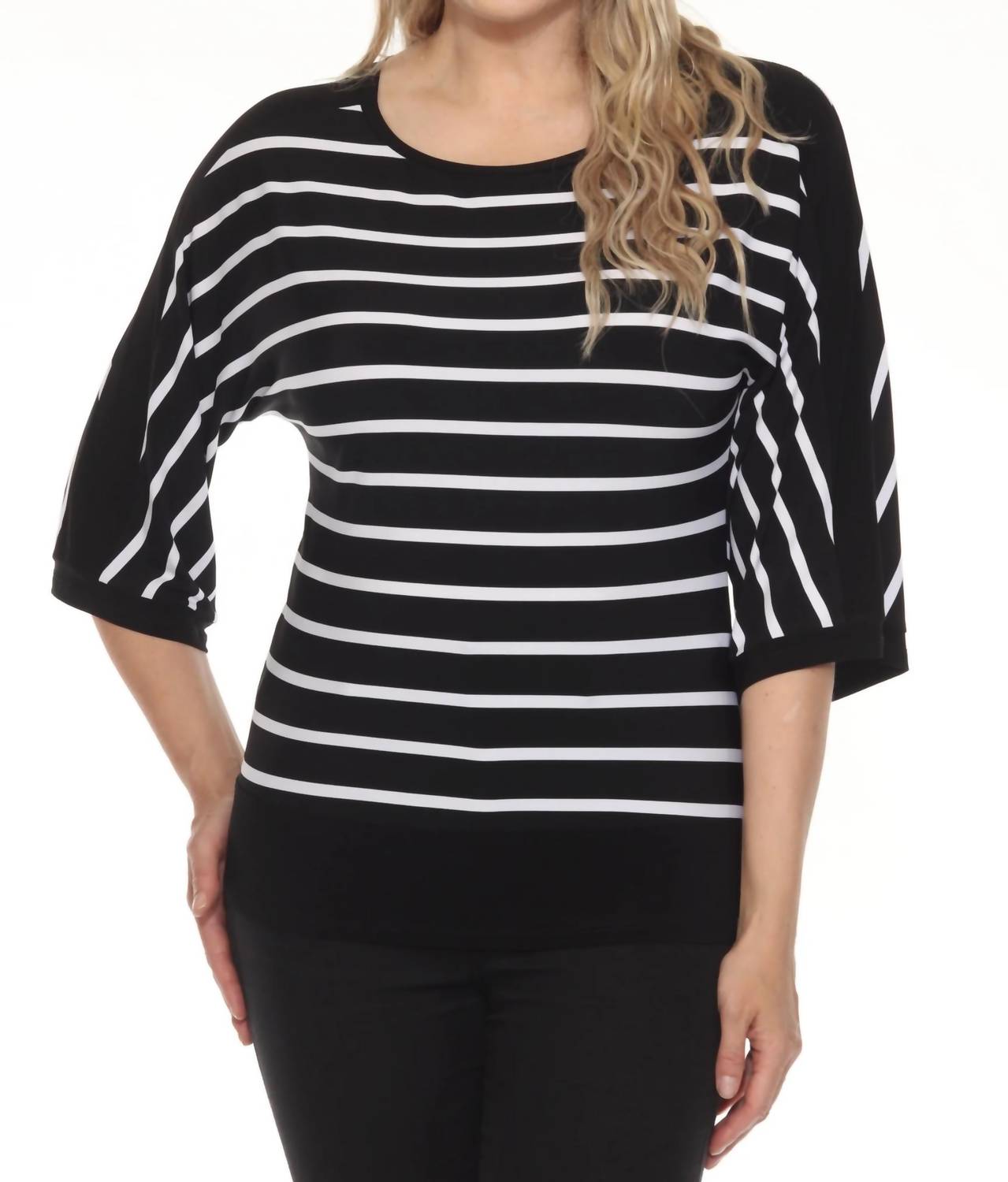 Joseph Ribkoff - Striped 3/4 Sleeve Boat Neck Top