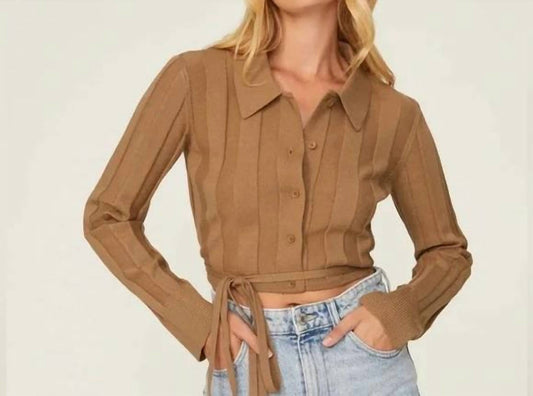 Something Navy - Waist Tie Button Up Sweater