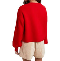 Wishlist - Holly Bow Brushed Knit V-neck Sweater