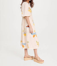 Rosa Clothing Fashion Print V Neck Cute Loose Dress in apricot - women's dress - alternate view