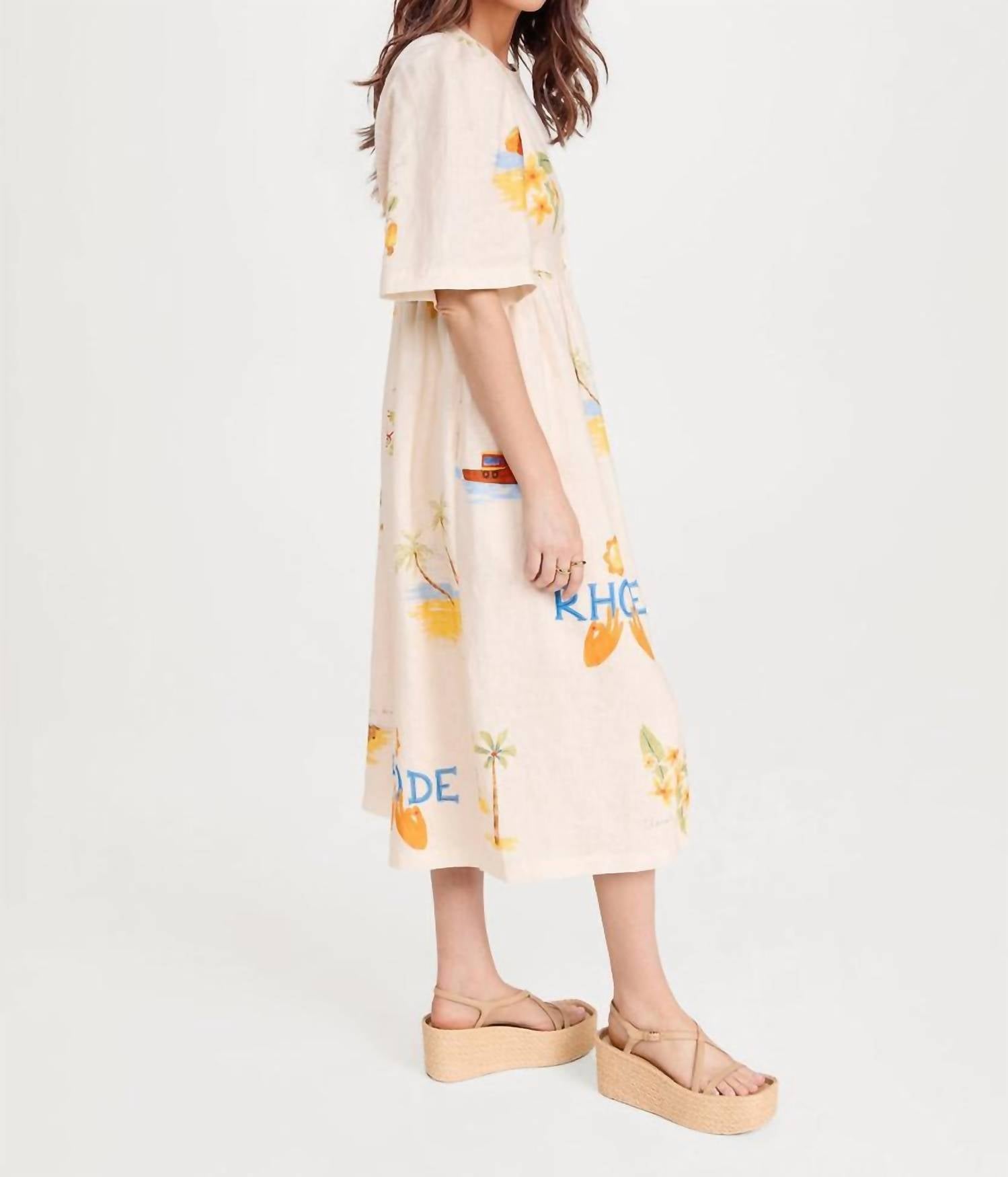 Rosa Clothing Fashion Print V Neck Cute Loose Dress in apricot - women's dress - alternate view