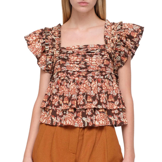 Sea - EMELIA PRINT FLUTTER SLEEVE TOP