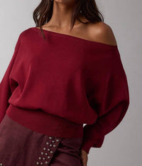Sky to Moon Newport Off The Shoulder Sweater in dark red - women's sweater