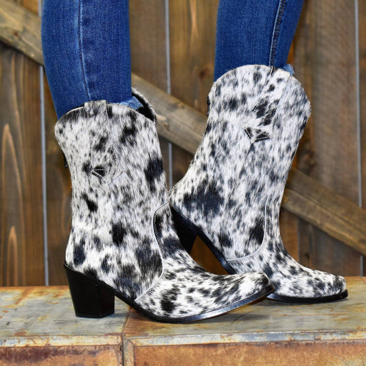 Agave Sky - Women's Salt & Pepper Cowhide Bootie