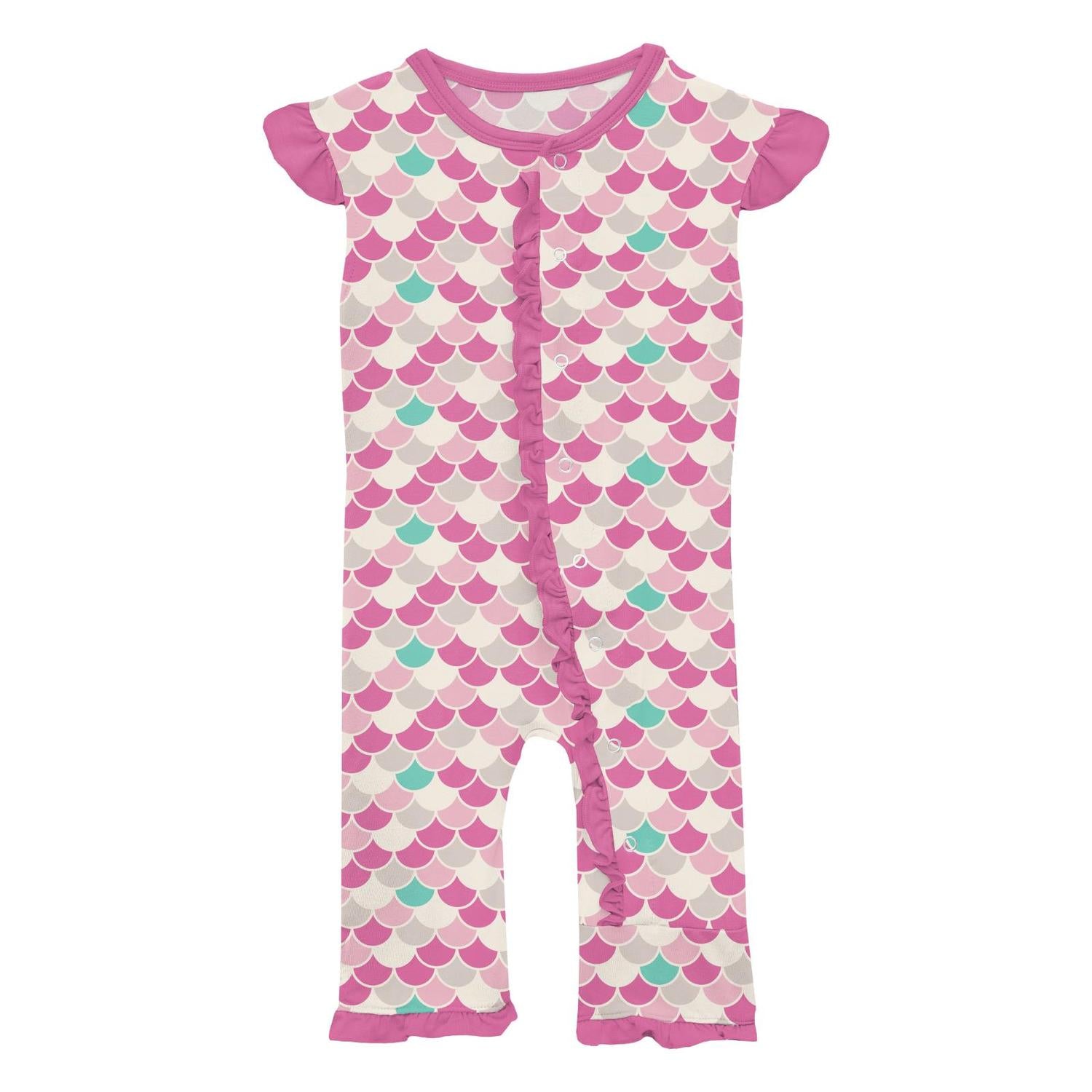 Kickee - Girls' Bamboo Print Ruffle Tank Romper