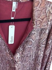 GLAM Women's Snakeskin Long Sleeve Blouse in burgundy - women's blouse - alternate view