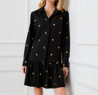 Karen Kane Long Sleeve Embroidered Ruffle Hem Dress in black - women's dress - view 5