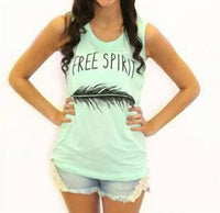 Southern Jewelz Free Spirit Feather Tank Top in green - women's tank top