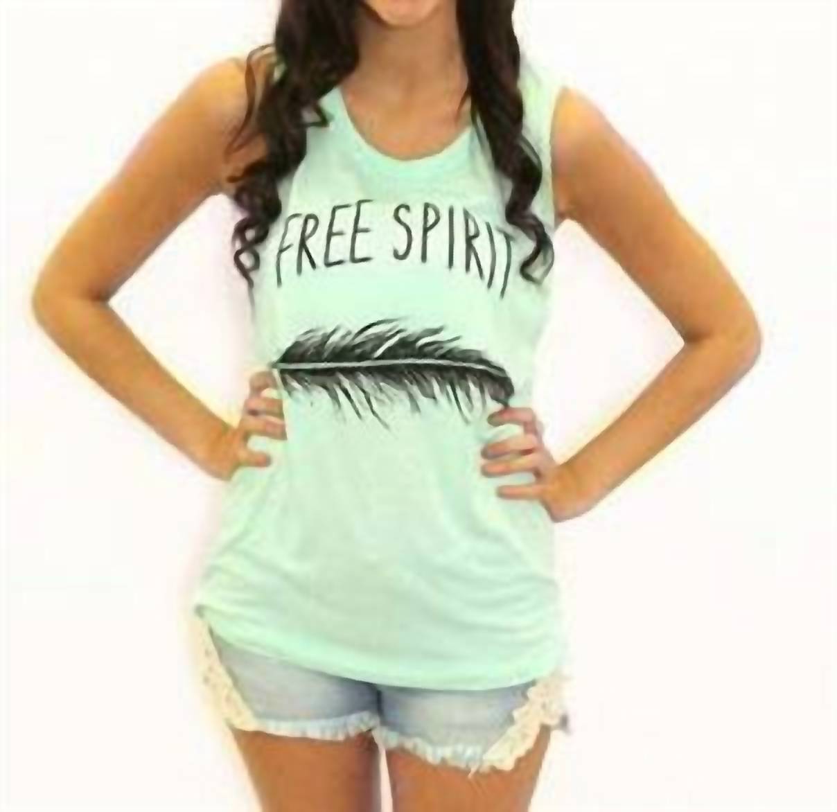 Southern Jewelz Free Spirit Feather Tank Top in green - women's tank top