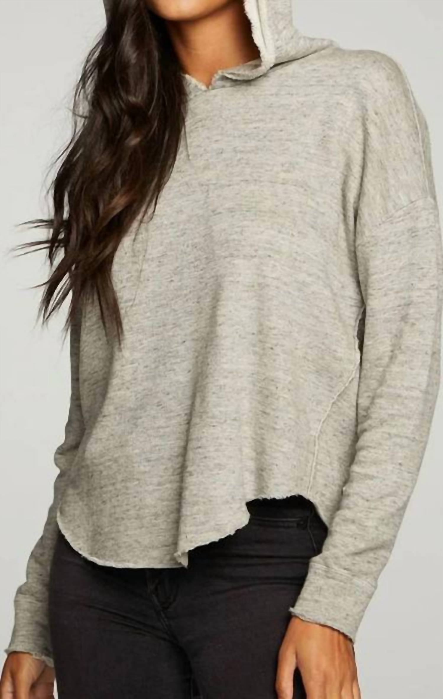 Chaser - Linen French Terry Long Sleeve Shirttail Pullover Hoodie