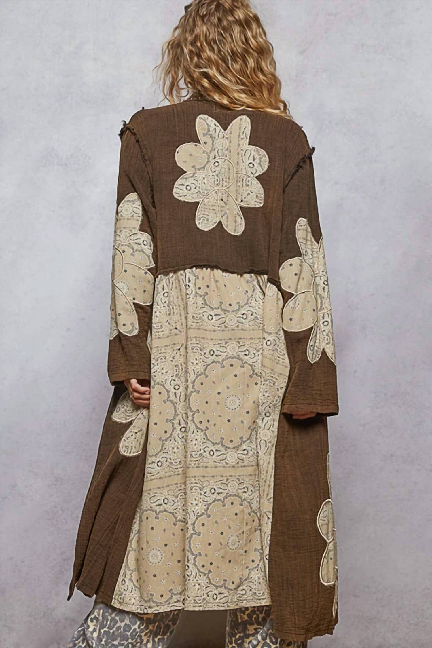 Pol - Gauze Floral Appliques Studded Long Jacket