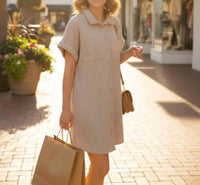 She + Sky - Cuffed Sleeve Mini Shirt Dress