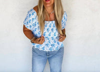 BLAKELEY Essie Floral Smocked Top in blue - women's blouse