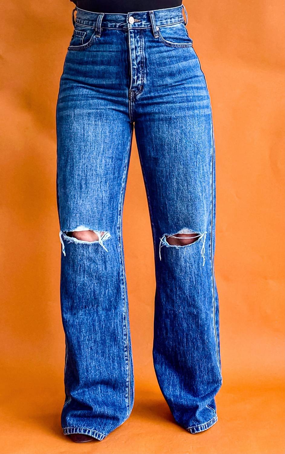 KanCan 90’s Wide Leg Flare Denim Jeans in mid wash - women's jeans
