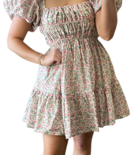 Olivaceous - Multi Floral Bubble Sleeve Dress